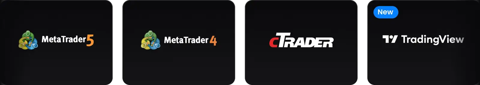 FTMO CFD platform selection showing MetaTrader 5, MetaTrader 4, cTrader, and TradingView logos